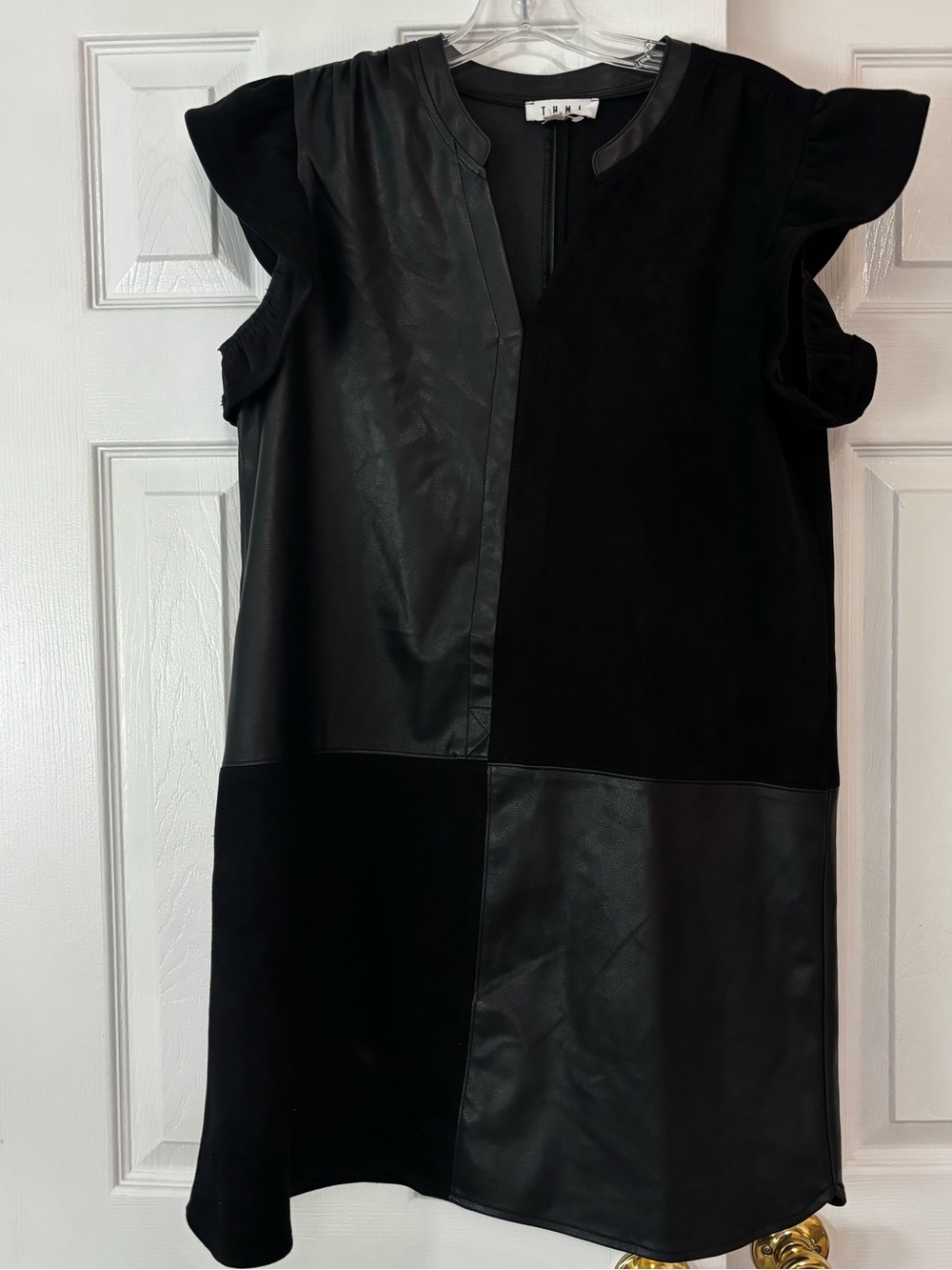 THML Black leather and suede Shift Dress size M